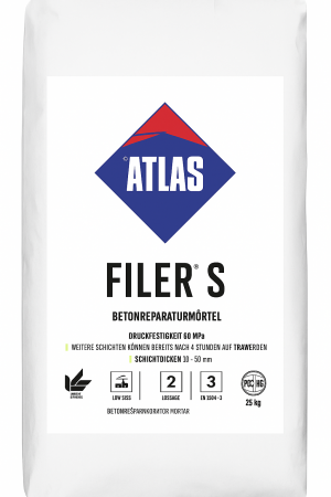 ATLAS FILER S – Hochfester Reparaturmörtel für Betonsanierung & Schichtdicken 10–50 mm