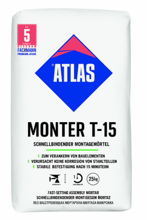 ATLAS MONTER T-15 – Schnellbindender Montagemörtel für Verankerungen (25 kg)