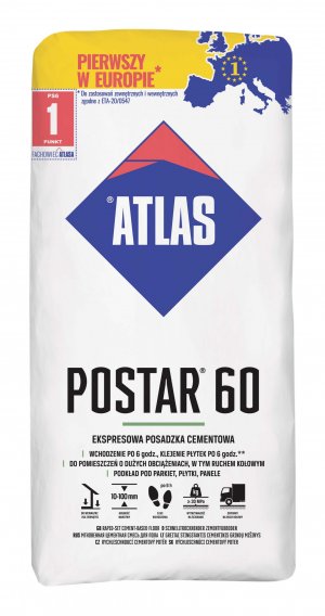 ATLAS POSTAR 60 – Schnell erhärtender Zementestrich für Innen- & Außenbereiche (10–100 mm)