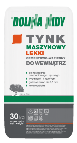 DOLINA NIDY – Leichter maschineller Zement-Kalk-Putz für Innenräume (5–30 mm) | 30 kg
