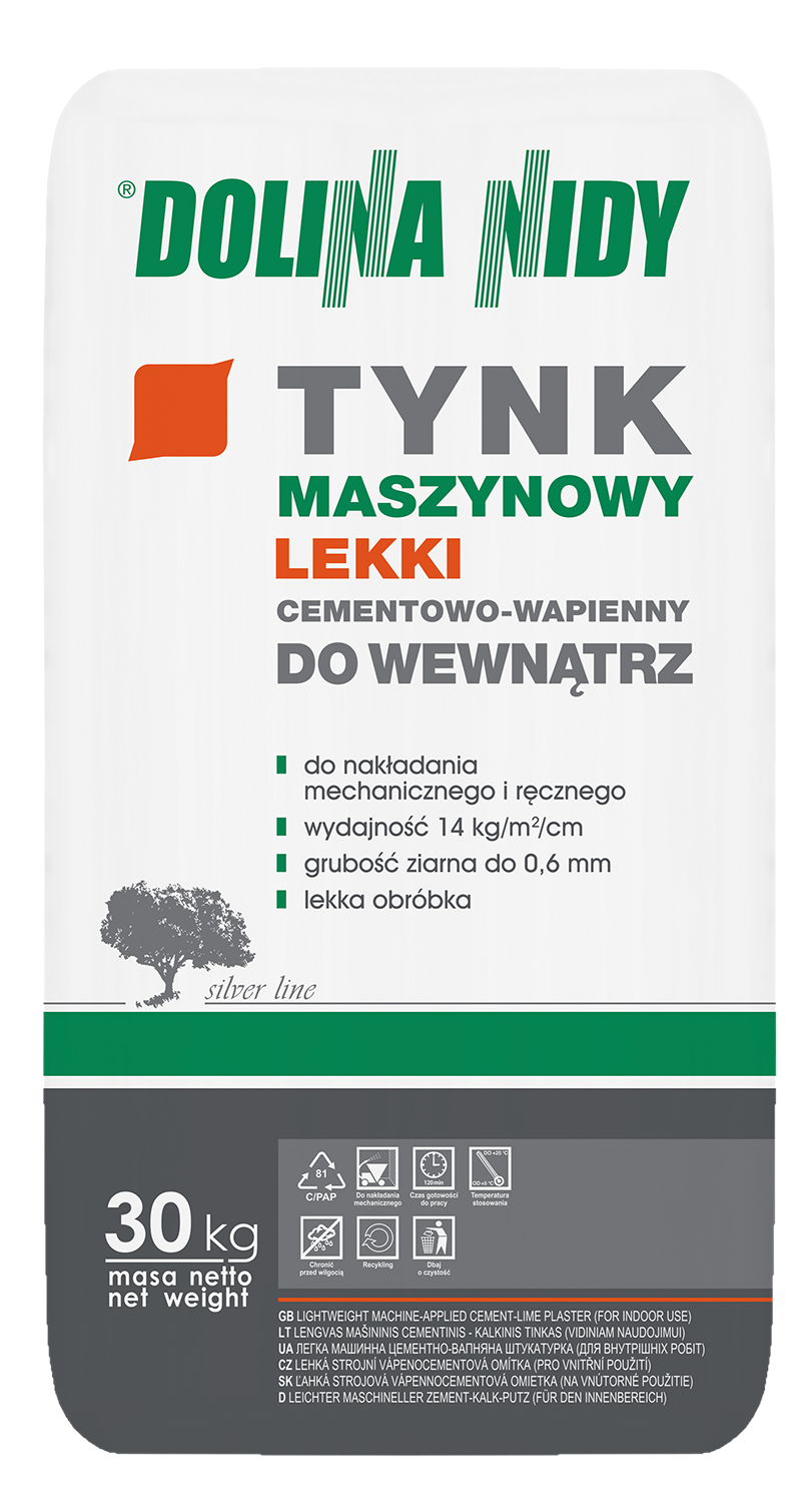 DOLINA NIDY – Leichter maschineller Zement-Kalk-Putz für Innenräume (5–30 mm) | 30 kg