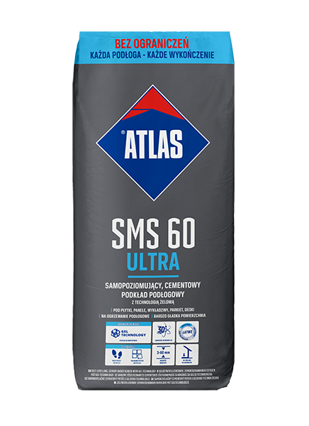 ATLAS SMS 60 ULTRA – Selbstverlaufende zementäre Ausgleichsmasse mit Gel-Technologie, 3–60 mm | 25 kg