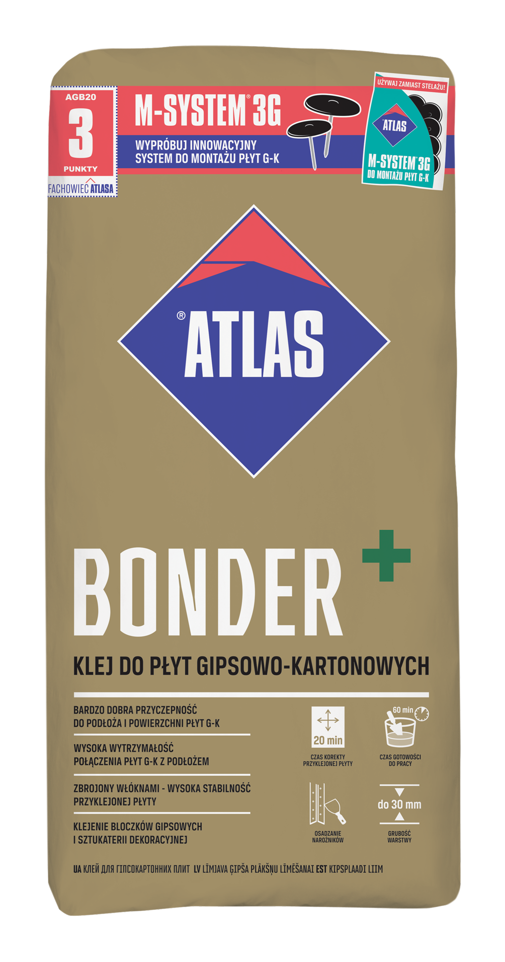 ATLAS BONDER – Gipskleber (5-20 mm) | 20 kg