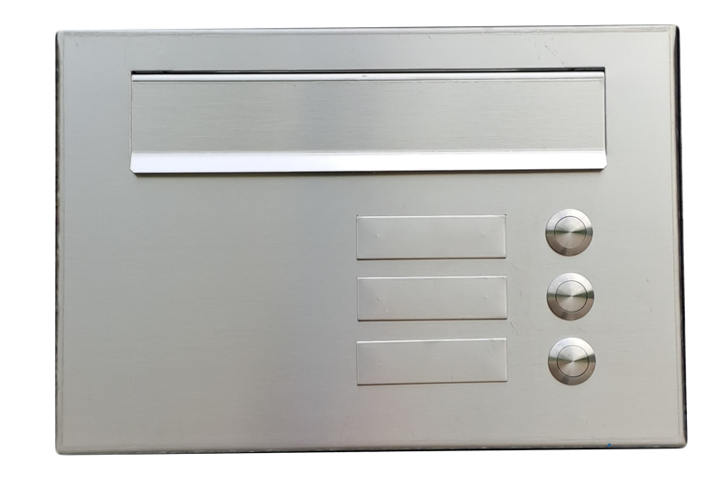 KB-BLOK Briefkasten PSD-V 300–500 – Einbaubriefkasten mit 3 Klingeln und 3 Namensschildern, abschließbare Rückseite