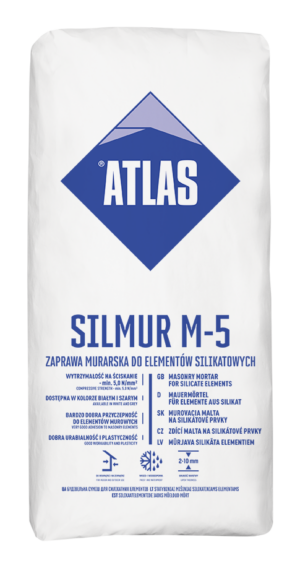 ATLAS SILMUR M-5 – Dünnschicht-Mauermörtel für Silikat- und Porenbeton, Weiß | 25 kg