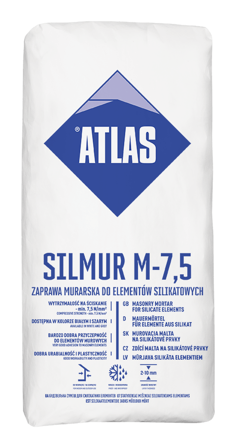 ATLAS SILMUR M-7,5 – Dünnschicht-Mauermörtel für Silikat- und Porenbeton, Weiß