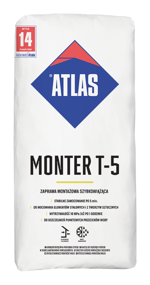 ATLAS MONTER T-5 – Schnellbindender Montagemörtel (2–25 mm) | 25 kg