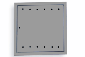 KB-BLOK Edelstahl-Revisionsklappe 405 × 405 mm – mit Lüftungsöffnungen für Gaszähler