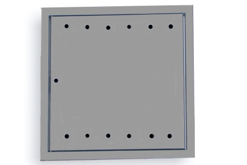 KB-BLOK Edelstahl-Revisionsklappe 405 × 405 mm – mit Lüftungsöffnungen für Gaszähler