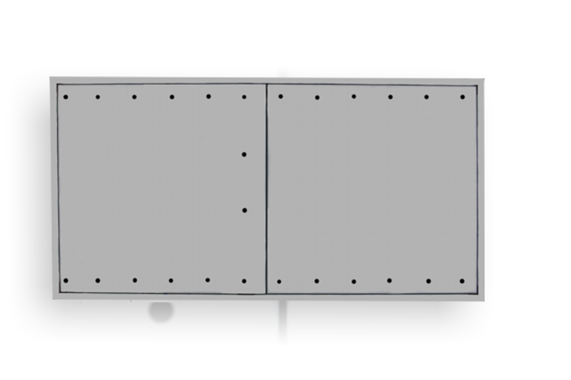 KB-BLOK Edelstahl-Revisionsklappe 605 × 1205 mm – mit Lüftungsöffnungen für Gaszähler