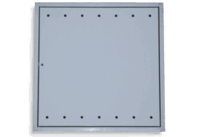 KB-BLOK Edelstahl-Revisionsklappe 605 × 605 mm – mit Lüftungsöffnungen für Gaszähler