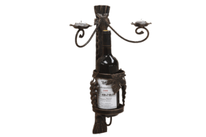 KB-BLOK Wein- und Kerzenhalter – handgeschmiedeter Wandhalter für eine Flasche und zwei Kerzen