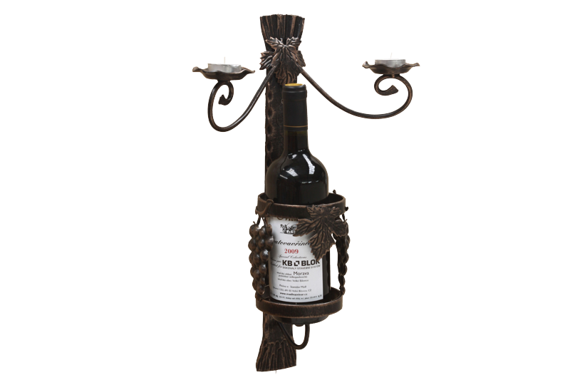 KB-BLOK Wein- und Kerzenhalter – handgeschmiedeter Wandhalter für eine Flasche und zwei Kerzen