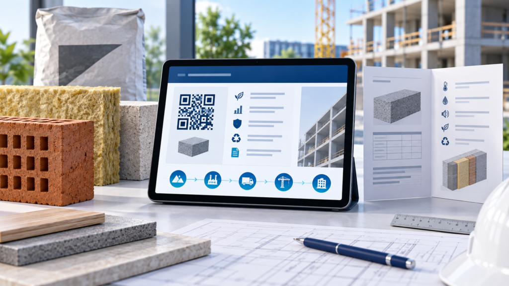 Bauprodukte und digitale Produktdokumentation auf einer Baustelle